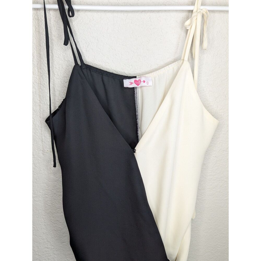 NWOT Buddy Love Ying Yang Bodysuit Sz S Black Cream Tie Sleeves Festival Artsy - Picture 5 of 9